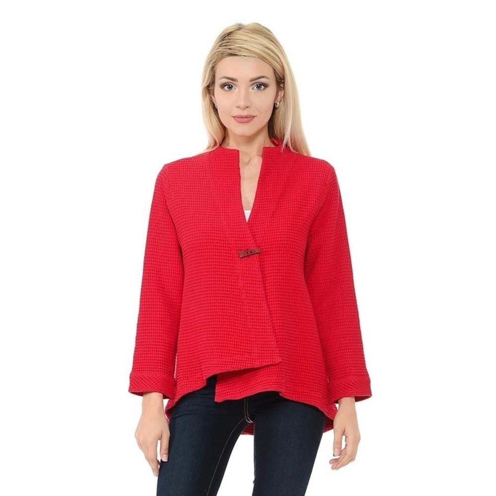 Focus Casual‎ Life Red Waffle Knit Swing Jacket Size Large